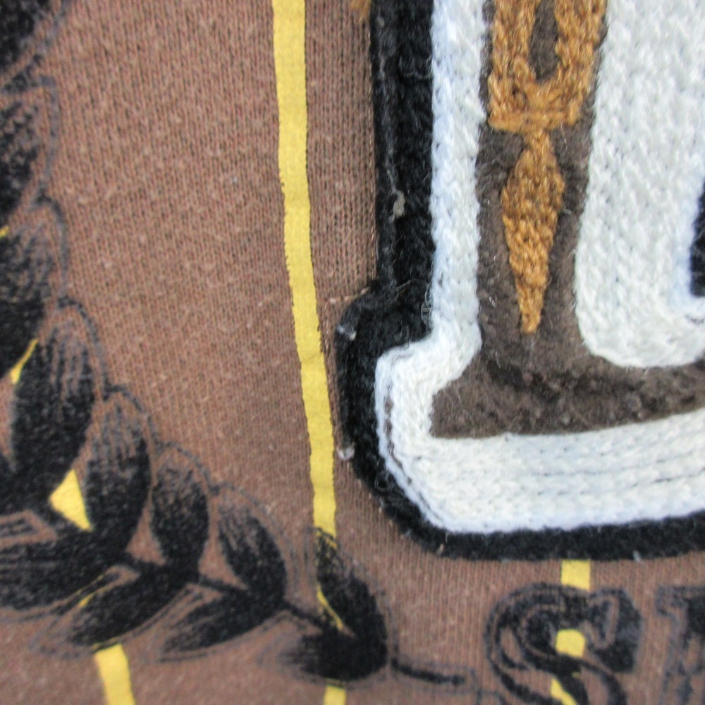 Vtg Y2K Lugz Denim Hoodie Men XL Brown Yellow Striped Logo Skater 1070 - Picture 9 of 16